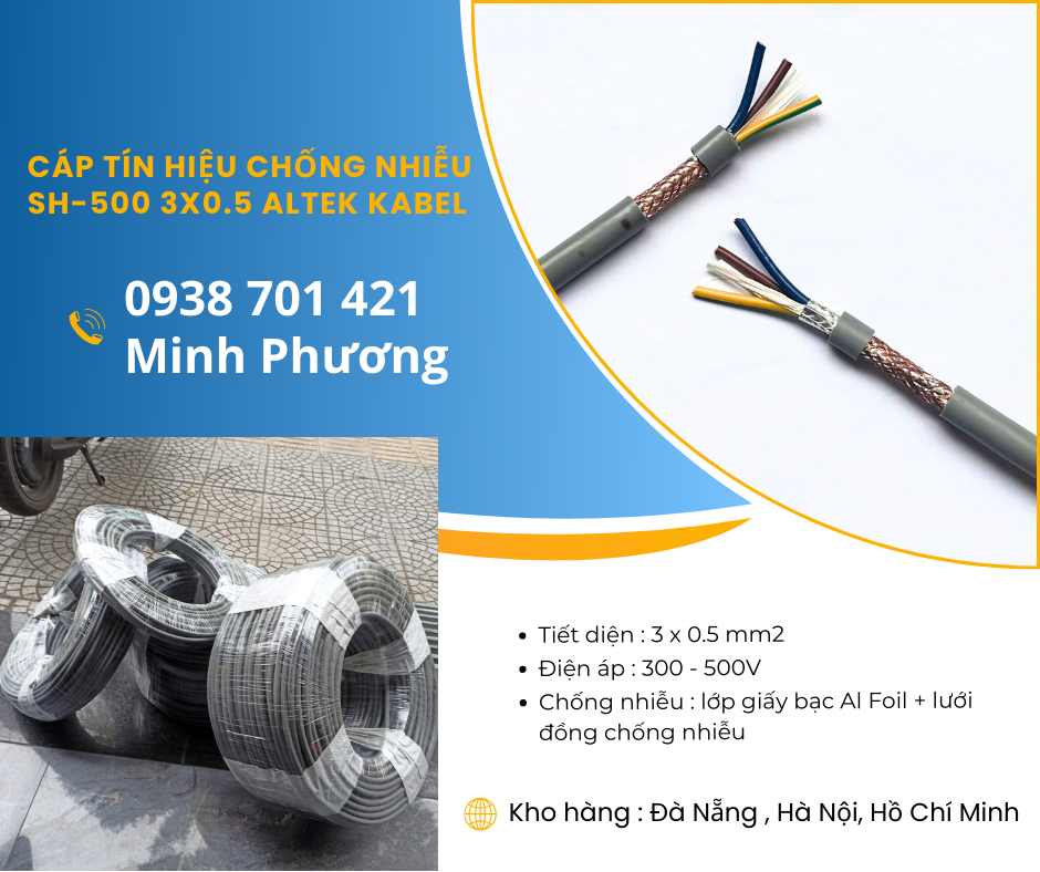 Cáp tín hiệu chống nhiễu SH-500 3x0.5 sẵn kho Đà Nẵng, Hà Nội, Hồ Chí Minh